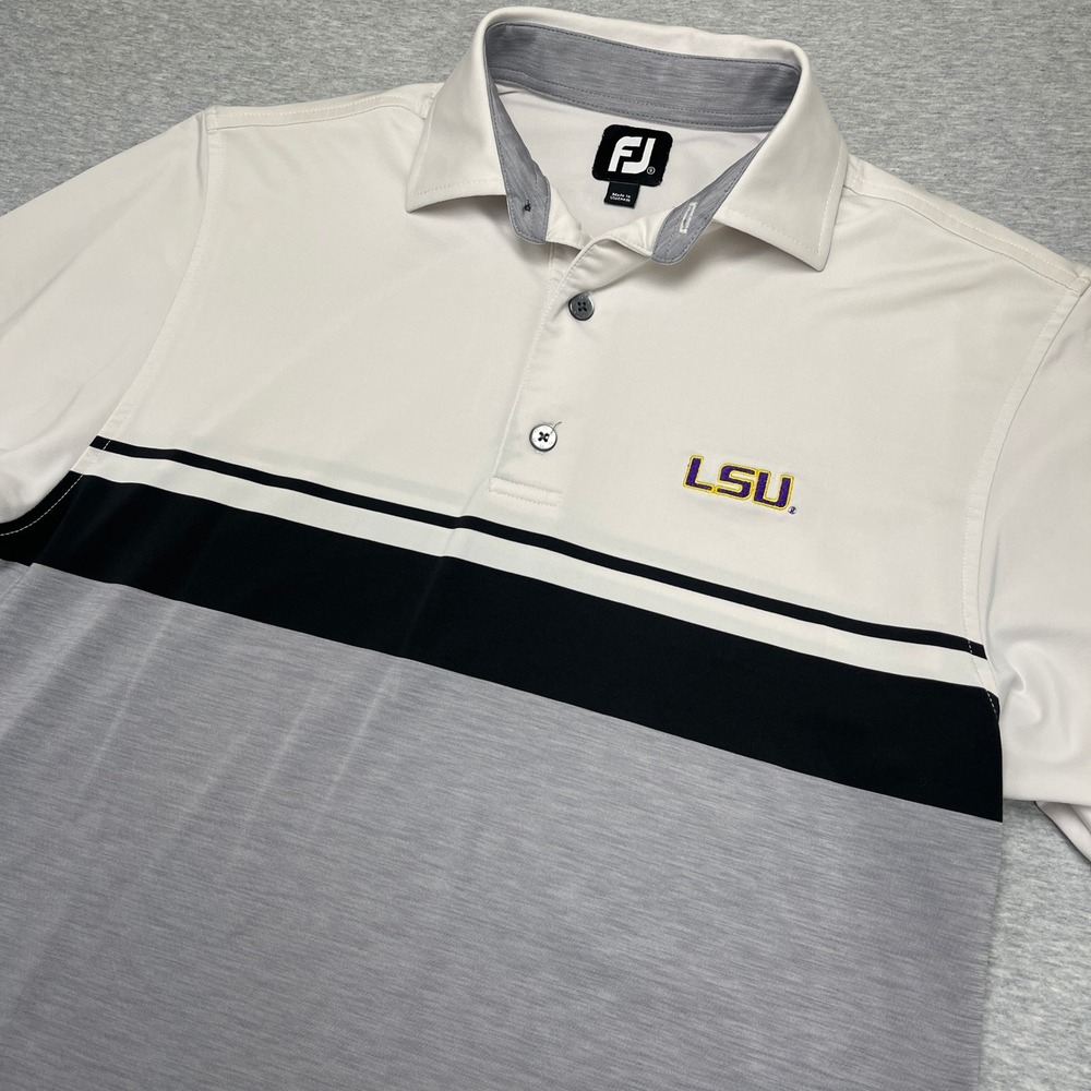 FootJoy Mens S LSU Tigers Golf Polo Shirt White Gray Black Colorblock ProDry